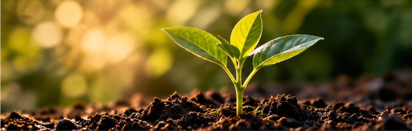 A young seedling growing in soil, symbolizing growth