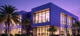 East Plum headquarters building in Tampa, Florida at dusk